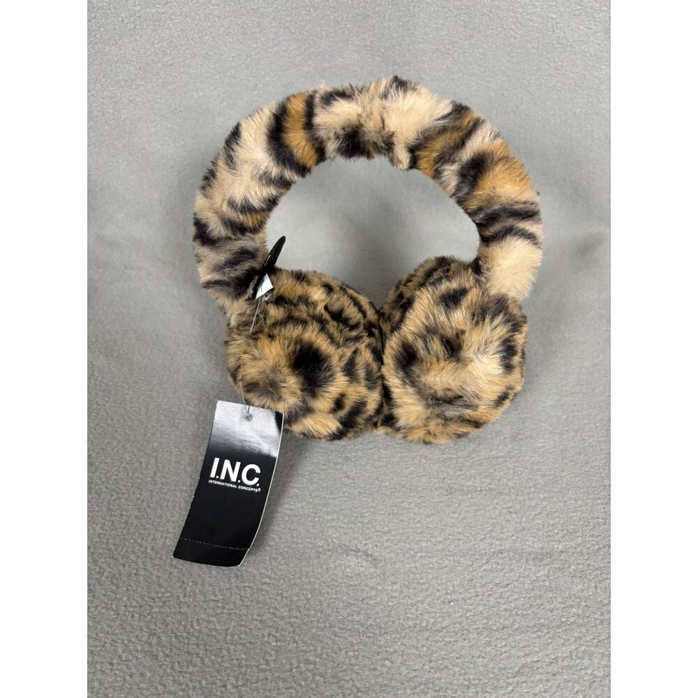 INC International Concepts Faux Fur Leopard Print Cozy Ear Muffs One Size NWT's